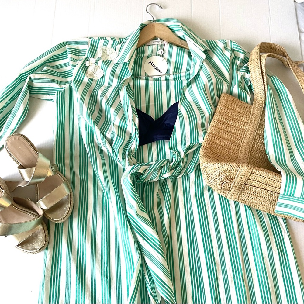 Gimaguas Teal Striped Shirt Teal and White Striped Swim Cover Up - Picture 10 of 10